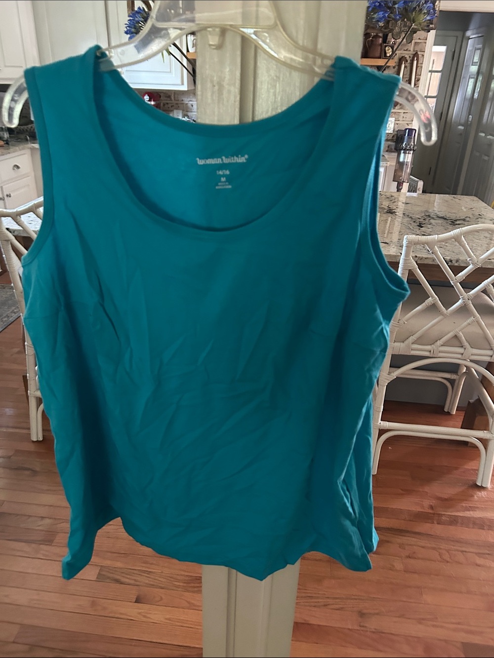 Woman Within Turquoise Scoop Neck Sleeveless Tank Top